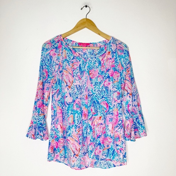 Lilly Pulitzer Willa Split Neck Blouse Extra Small XS Multicolor - Picture 1 of 6